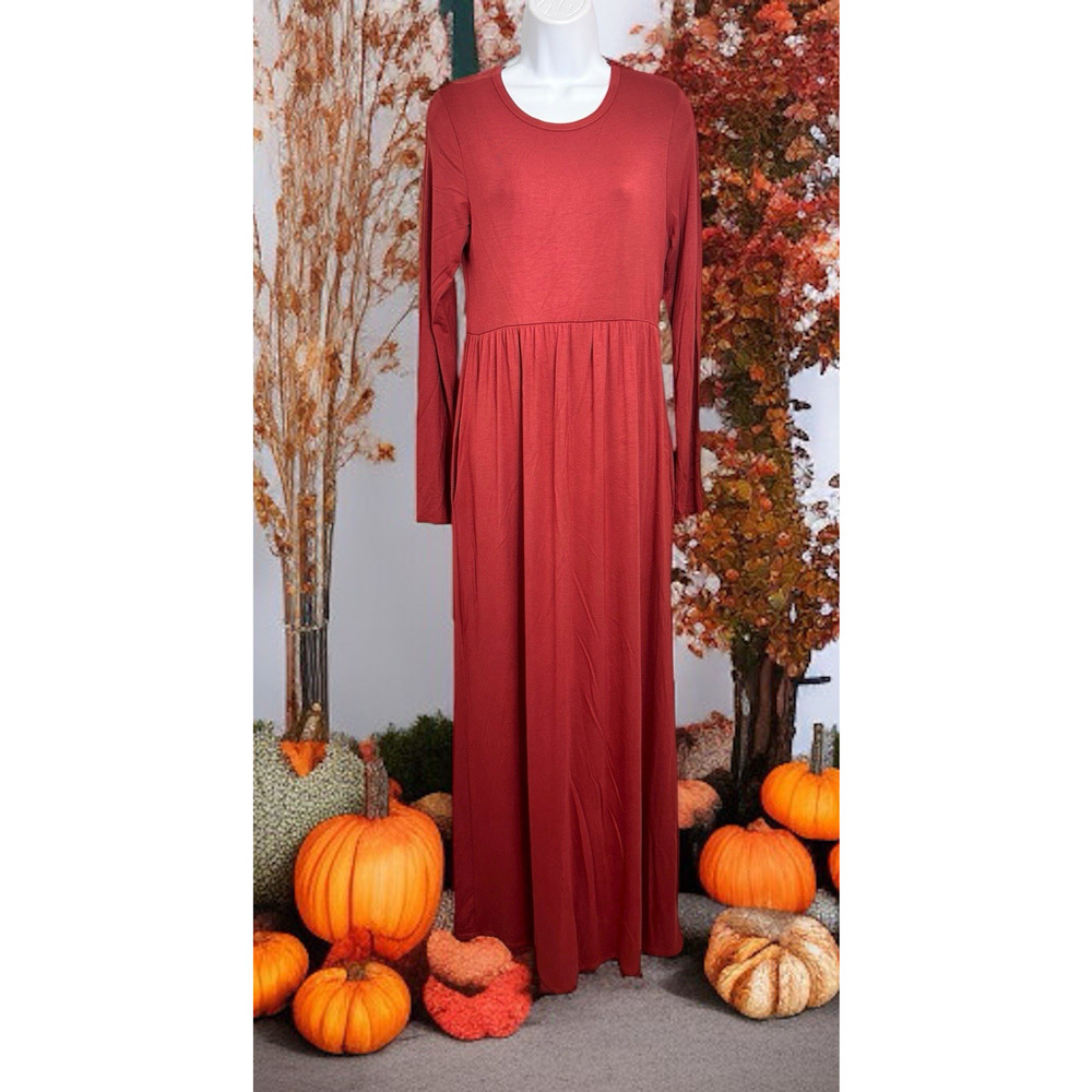Bellamie Long Sleeve Maxi Dress Size Small Brick Red Soft Casual